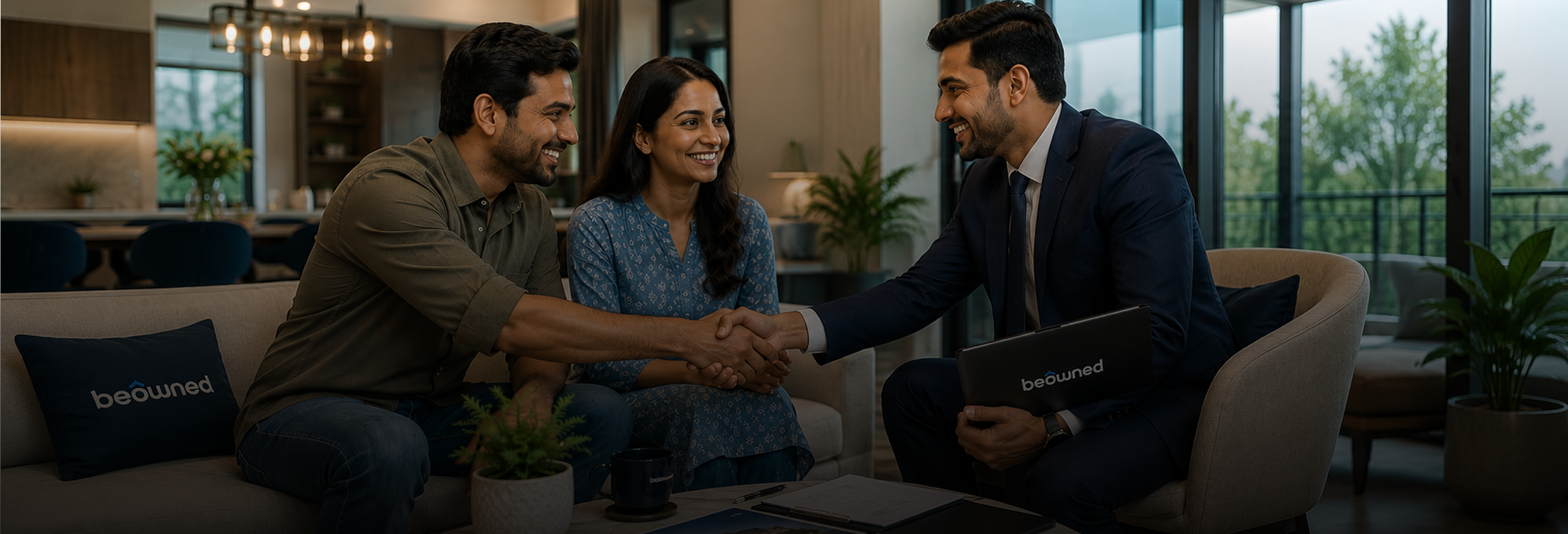 Customers completing their property journey with a Beowned advisor